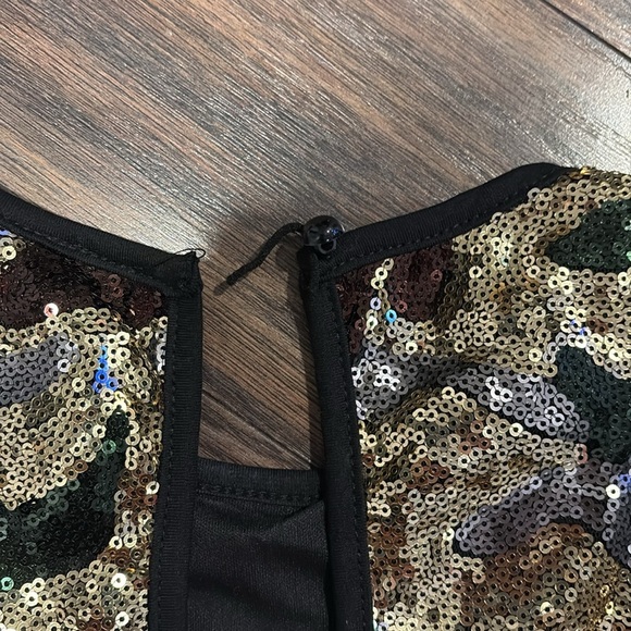 Fashion Nova Sequin Camo Dress - Gold, Green, Brown - Picture 5 of 5